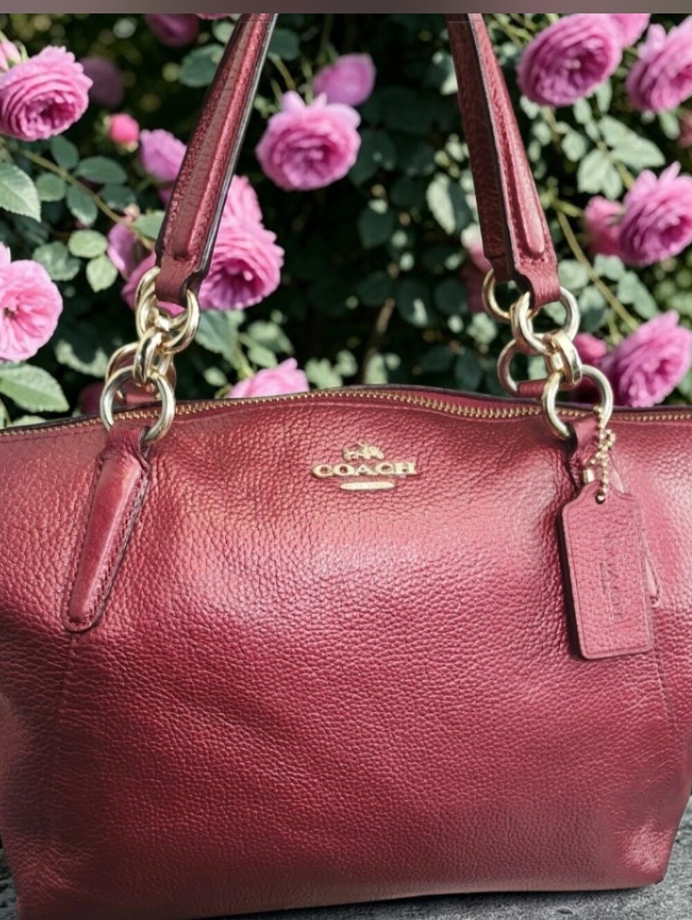 Coach Prsirie Burgundy Leather Satchel with Gold Hardware
